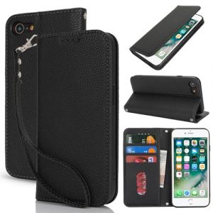 Lipvina Coque pour iPhone 7/8/SE2020/SE2022 en Cuir Portefeuille avec Porte Carte et Rabat Clapet - Etui Antichoc Magnétique pour Protection Complète de Votre iPhone 7/8/SE2020/SE2022,Noir (Machan-US, neuf)