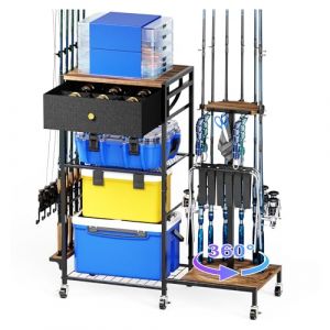 Simaixing Support de canne &agrave; p&ecirc;che rotatif 360&deg; pour garage, chariot de rangement d'&eacute;quipement pour 12 cannes (noir) (Simiyuan, neuf)