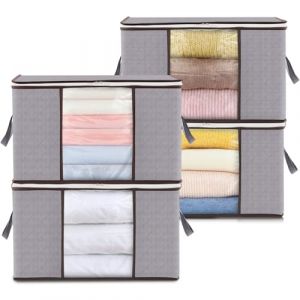 Lifewit Sac Rangement Vetement, Boite Rangement Pliable avec Poign&eacute;es Renforc&eacute;es, Housse Rangement Couette, Caisse Rangement Sous Lit pour V&ecirc;tements, Couvertures, Jouets, Gris Clair, 120 L, Lot de 4 (Lifewit Home FR, neuf)