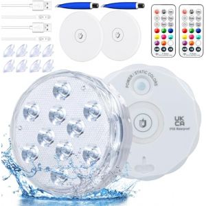 Lumi&egrave;re Piscine, Lampe Piscine Rechargeable Enti&egrave;rement Scell&eacute;e, Eclairage Piscine LED 25 Rgb Couleur, &Eacute;tanche Ipx8 &Eacute;clairage Pour Plan D'Eau Convient Pour Jardin, Baignoire, Spa, Vase (2 Pcs) (Idealife-EU, neuf)