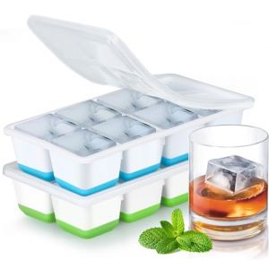 Grand Bac a Glacon, JRISBO 2 Pack Bac &agrave; Gla&ccedil;ons en Silicone avec Couvercle pour Boissons, Whisky et Nourriture B&eacute;b&eacute;, Moule a Glacon Empilable Reutilisable S&ucirc;r, Faciles &agrave; Retirer (Vert + Bleu) (DACHEN FR, neuf)