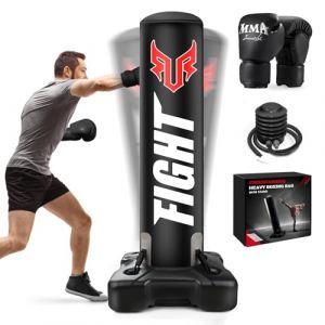 JUOIFIP Sac de Frappe sur Pied Adulte, Heavy Duty Sac de Boxe avec Pompe et Gants de Boxe pour Kickboxing Karaté Fitness Taekwondo (AutumnShop, neuf)
