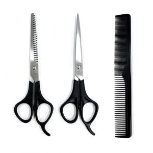 LifgWas 3PCS Ciseaux Coiffure Professionnels - Ciseaux &agrave; Cheveux en Acier Inoxydable Aff&ucirc;t&eacute;s pour Femmes, Hommes, Enfants et Animaux avec Cheveux Ciseaux D&eacute;s&eacute;paissir et Peigne - Noir (SongFeiX, neuf)
