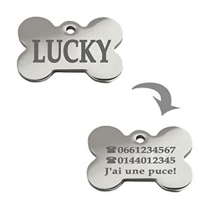 Ibera Gifts - M&eacute;daille Chien avec Gravure en Forme d'Os pour Animaux de Taille Moyenne &agrave; Grande, M&eacute;daille Chien Grav&eacute;e en Acier Inoxydable (Iberiagifts, neuf)