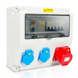 Daromigo Répartiteur mural avec disjoncteur FI, Coffret Chantier 1x16A 400V+2x16A 230V 5 pôles, IP44 Distributeur de courant de chantier, pour intérieur extérieur (UWissen  Shop, neuf)