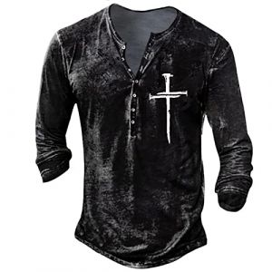 Deguisement Halloween Homme Chemise Homme Manches Longues Col Mao Tee Shirt Homme Vintage Assassin Creed Viking Gothique Steampunk Pirate Medieval Pas Cher Sweat Hauts Militaire Veste Noir L (uxxnjfg, neuf)