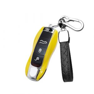 HIBEYO Coque de clé de Voiture Intelligente Compatible avec Porsche Coque de clé en Plastique ABS pour Porsche Cayenne Panamera Macan 911 Carrera Spyder Télécommande Porte-clés Jaune (bingomotor, neuf)