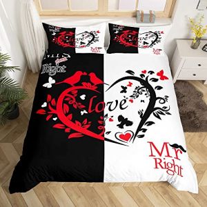 Homemissing Mr Mrs Housse de Couette Creative Funny Quote Parure de Lit 140x200cm Couple Chambre D&eacute;cor Reine et Roi Romantique Mariage Th&egrave;me Parure Housse de Couette Noir Blanc Saint Valentin 2Pcs (Bofanshangmao, neuf)