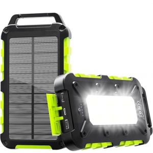 Chargeur Solaire 26800mAh PD 15W Batterie Externe Solaire avec Une Entrée Type-C Charge Rapide et 2 Ports USB Solar Power Bank Imperméable Compatible avec Téléphone Tablette Camping Vert (skadell, neuf)