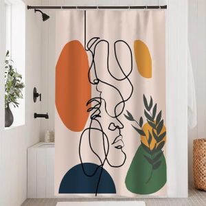 Uiiooazy Rideau Douche Visage Abstrait, Rideau de Douche Anti Moisissure Terracotta Géométrique Rideaux de Baignoire Tissu Imperméable Lavable Rideaux Salle de Bain avec 8 Crochets 120x200cm (dongguibinjingpinxiaodianpu, neuf)