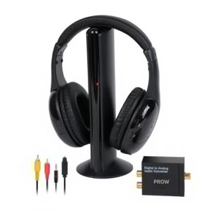 Casque TV sans Fil, Casque sans Fil avec Base &eacute;Mettrice, Casque TV sans Fil avec Fonction Radio FM pour Personnes &acirc;G&eacute;Es, Prise en Charge des Ports De Sortie Audio RCA, Aux, Optique et Coaxial (P ROW, neuf)