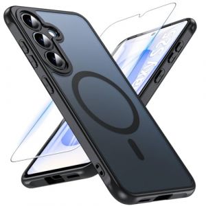 Hensinple Coque pour Samsung Galaxy S25, Magnétique Coque Samsung S25 avec MagSafe avec Verre Trempé, [Anti-Jaune] Antichoc Coque S25 Translucide Mat Extérieur Étui de Protection pour S25 6.2'', Noir (JHJS, neuf)