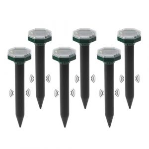 aichilra Anti Taupe Solaire 6 Pi&egrave;ces, Taupe Ultrason Solaire avec Vibration - Chasse Taupe &Eacute;tanche IP65, R&eacute;pulsif Taupe Ultrasonique pour Jardin, Pelouse et Espaces Verts (Yyi2020, neuf)