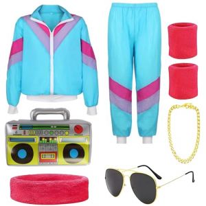 HBWHNIU D&eacute;guisement Ann&eacute;e 80 Homme Femme, Surv&ecirc;tement R&eacute;tro Ann&eacute;es 80, Veste Et Pantalon avec Accessoire, Costume Jogging, Deguisement Disco, Deguisement Bad Taste, pour Carnaval Halloween F&ecirc;te (XXL) (wuhanshipasidakejiyouxiangongsi, neuf)