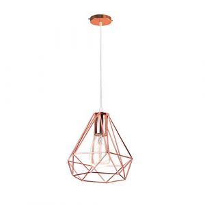STOEX E27 Suspension Vintage Retro Plafonnier Industriel Métal Lustre Cage Diamant pour Chambre Cuisine Salon Table à manger Couloir Or Rose (STOEX, neuf)