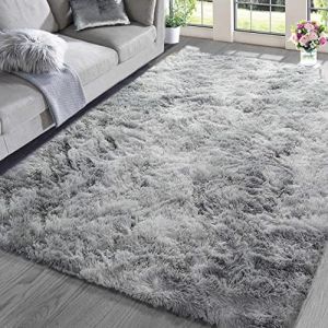 ASIinnsy Tapis Salon Shaggy Poil Long Tapis Chambre Doux Moelleux Moderne Gris Grand Tapis de Salon Chambre d'enfant Tapis Antidérapant Intérieur Tapis De Sol (Gris Blanc, 200 x 200 cm) (Jingtian N-EU, neuf)