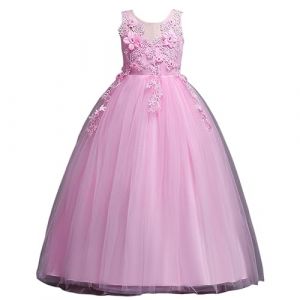 DISSA Robe pour Filles Princesse Rose sans Manche Robes de Bal Tulle Robe de Soir&eacute;e de Mariage Enfants Dentelle 7-8 Ans,D832 (Fivebee Fashion, neuf)