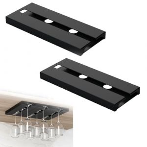 2 Pièces Porte Verres à Pied, Support Verre a Pied Suspendu, Porte Verres à Vin Suspendre, Porte Verre à Vin, Support à Verre à Vin Suspendu, Aucun Perçage Requis, pour Restaurant, Bar, Cuisine (Noir) (Rfervgauk, neuf)