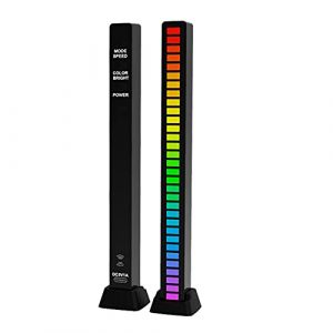 Domybest FR Barre Lumineuse RGB 32 LED Lumière de Rythme Musique d'ambiance Lampe Bureau USB / Batterie Rechargeable Commande Vocale d’Ambiance pour TV, PC, Chambre, Voiture, Noir Rechargeable+app (Pasercvxzoreso, neuf)