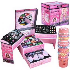 Coffret Création de Bijoux 10-en-1 pour Filles 4-12 Ans, 3000+ Perles Non Toxiques avec Boîte de Rangement, Kit Fabrication Bracelets et Colliers DIY, Cadeau Anniversaire et Noël (Tuehakny-us, neuf)