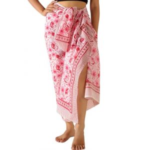 THE ART BOX Sarong 100% Coton pour Femme Indien imprim&eacute; Bloc de Bain Maillot de Bain par&eacute;o Jupe Portefeuille Plage Bikini Cover Up Long (185 x 110 cm), Rouge/Blanc, Taille Unique (theartbox-eu, neuf)