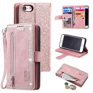 UEEBAI Coque pour pour iPhone SE 2022 5G/iPhone 7/iPhone 8/iPhone SE 2020, Etui en Cuir PU R&eacute;tro Flip Case Anti-Choc Housse avec Fentes de Cartes Fonction Support, pour iPhone SE3/SE2 - Or Rose (UEEBAI, neuf)