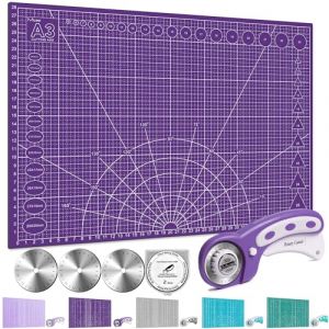 Miuzei Tapis de Découpe A3 avec Cutter Rotatif et Lames de Rechange, Tapis d'Artisanat Auto-Cicatrisant, Violet, Accessoires de Couture, Kit de Découpe de Tissu, Tapis de Découpe, Sous-Main pour (Miuzei Tech, neuf)