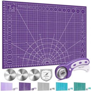 Miuzei Tapis de découpe A3 avec cutter rotatif et lames de rechange, tapis d'artisanat auto-cicatrisant, violet, accessoires de couture, kit de découpe de tissu, tapis de découpe, sous-main pour (Miuzei Tech, neuf)