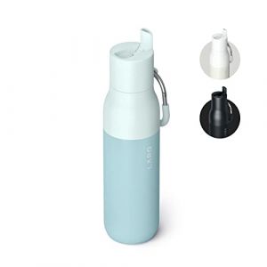 LARQ Flip Top 500ml – Bouteille isotherme en acier inoxydable à double paroi, Paille avec bouchon rabattable, Mousqueton revêtu de silicone, Sans BPA, Seaside Mint (LARQ, Inc., neuf)