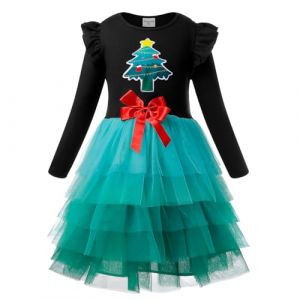 VASCHY Robe Fille, Jolie Robe Princesse Arbre de No&euml;l Ceremonie Mariage Enfant Fille &agrave; Manches Longues Tulle Tutu Bebe Fille V&ecirc;tements avec Imprim&eacute; Animal pour 2 &agrave; 10 Ans (Vaschy, neuf)