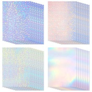 Staranry Lot de 32 Feuilles de Film A4 Adh&eacute;sif Holographique Transparent, Papier Holographique Autocollant, 4 Motifs, 210 x 297 mm, pour DIY D&eacute;coration (Teeyiuup, neuf)