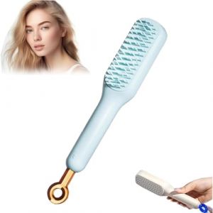 Peigne de massage auto-nettoyant antistatique, brosse à cheveux autonettoyante, peigne de massage rotatif évolutif, facile à nettoyer, convient à tous les types de cheveux, peigne rétractable (bleu) (WENZHOUWENYUAN, neuf)