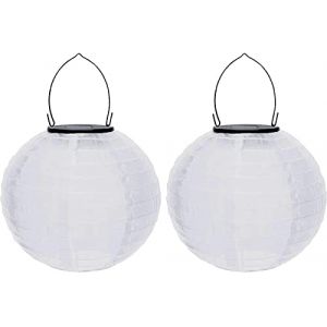 Lampions solaires d'extérieur résistants aux intempéries - Lampions solaires en papier blanc - Lanterne de jardin LED - Lanterne solaire à suspendre - Lanternes de jardin - Lanternes en papier nylon (ZDD123, neuf)