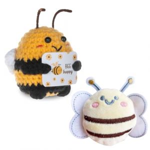 ARYIMYDP Abeille Poup&eacute;e Positive en Tricot, Peluche Personnalis&eacute;e Avec broche en forme d'abeille, Mini Poup&eacute;e en Peluche Tricot&eacute;e, Poup&eacute;e Tricot&eacute;e en Forme De, Cadeau Anniversaire Femme Homme (UIRYFAZHANYOUXIANBAODAN, neuf)