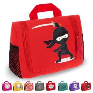 GRINSEZWERGE Trousse de Toilette Enfant &agrave; Suspendre &ndash; avec Crochet, Grande Capacit&eacute;, Poches Zipp&eacute;es & Filet &ndash; Sac de Toilette Pliable D&eacute;perlant &ndash; Organiseur de Voyage Fille & Gar&ccedil;on (GRINSEZWERGE, neuf)