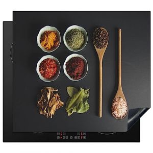KitchenYeah© Protege Plaque Tapis Pour Induction 60x52 cm Deco Cuisine Protection Vitrocéramique Pour Cuisiniere Louche - Epices - Herbes - Vert - Marron - Rustique (KitchenYeah, neuf)