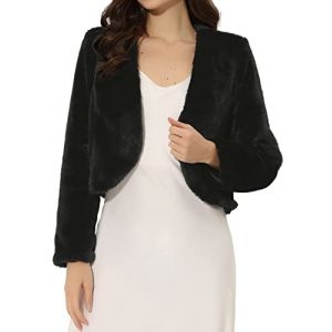 Allegra K Veste courte pour Femme en fausse fourrure &agrave; manches longues ouvert devant bol&eacute;ro d'hiver manteau Noir XL (Weisser Berg, neuf)