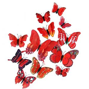 Surakey 72 Pi&egrave;ces 3D Papillon Stickers, Muraux D&eacute;coration Papillon, Papillons Magn&eacute;tiques, Autocollants Muraux Amovibles, pour Chambre d'enfant, F&ecirc;te, Chambre, D&eacute;coration de G&acirc;teau (Rouge) (Surakey, neuf)