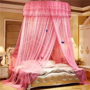 ENEN Bord de Dentelle Ciel de Lit Moustiquaire, Tente de Lit Princesse Moustiquaire de Lit Dome Baldaquin Lit Berceau Auvent de Lit - Ornements Papillon non Inclus (Rose) (EnEn, neuf)