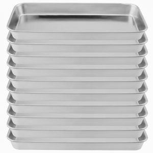 NAMYEUT Lot de 10 Plat INOX rectangulaire en Acier Inoxydable Plateau rectangulaire- 22,5 x 11,7 x 2 cm - Petit Plateau de Laboratoire - Utilisation dans Les laboratoires, Les h&ocirc;pitaux (NAMYEUT-DE, neuf)