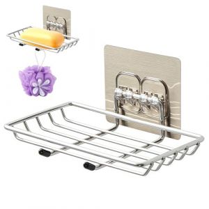 Arvoni Porte Savon Douche Auto Adh&eacute;sif, Porte Savon Mural Acier Inoxydable, Durable Porte Eponge sans Per&ccedil;age, Conception Creuse Inf&eacute;rieure, Support Savon Mural pour Salle de Bain et Cuisine (XingJiaHongSheng, neuf)