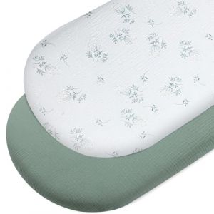 Peepeemax Drap Housse Cododo en Mousseline de Coton 90x50CM, 100% Coton Draps-Housses pour Couffin, Draps de Berceau pour Matelas Ovale et Rectangulai 50x83 cm,55x90 cm,50x90 cm (Verte) (Peepeemax, neuf)