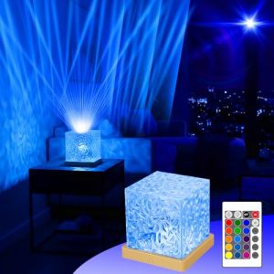 Probuk Projecteur Ciel &Eacute;toil&eacute; Aurore Bor&eacute;ale, Lampe Cube Cristal 16 Couleurs avec T&eacute;l&eacute;commande USB, Veilleuse Projection Ondulation d&rsquo;Eau pour Chambre D&eacute;coration et Cadeau (CZWTingwei, neuf)
