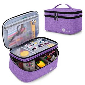 Luxja Trouse a Coudre, Sac Rangement pour Kit de Couture, Couche Double Boite de Accessoires de Couture pour aiguilles, fil et Autres Matériel de Couture (sac uniquement), Grand/Violet (SILIDE EU, neuf)