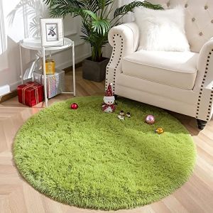 VOFUSHON Tapis Rond Salon Shaggy Descente de lit Chambre Grande Taille Tapis avec Le Fond Antidérapant,Tapis Décoratif de Style Moderne pour Salon Chambre Canapé Natte(Vert,100 x 100 cm) (VOFUSHON-Home, neuf)