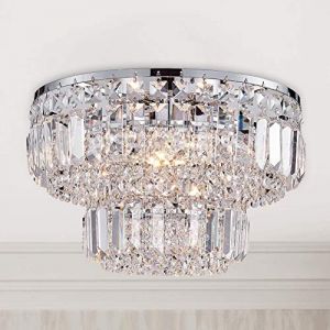 Bestier Moderne Chrome Cristal Plafonnier Éclairage Lustre Éclairage LED Plafonnier Lampe Pour Salle À Manger Salle De Bains Chambre À Coucher Salon 4 G9 Ampoules Diamètre Requis 33 cm x Hauteur 24 cm (Annaka Lighting UK, neuf)