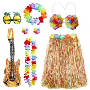 Jupe Hawaienne Femme Homme, Collier de Fleurs Hawaienne Robe Costume Hawaienne Guirlande Deco Lunettes de Soleil Ananas Hawaii Plage Carnaval (1 pièce - Multicolore - Femme) (HarnyLoom, neuf)