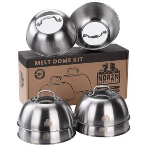 Norzn Brothers&reg; Cloche Plancha (Lot de 6) &ndash; Couvercle Plancha en Verre, Cloche INOX avec Couvercle Transparent, Cloche Burger, Cloche Barbecue, Acier INOX 304 Contact Alimentaire, Garantie 10 Ans (NORZN BROTHERS&reg;, neuf)