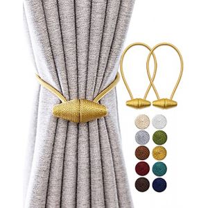 TECVINCI Embrasses de Rideau Magn&eacute;tiques avec Aimant Plus Grand de Mise &agrave; Niveau, Paquet de 2 Retenues de Draperie de 40 cm pour Rideau Int&eacute;rieur et Ext&eacute;rieur - Or (DewStar, neuf)