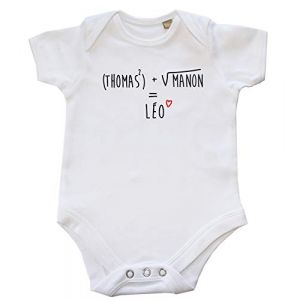 DSTNY Body Bébé Prénom du Papa + Prénom de Maman = Prénom du bébé, Body bébé À Personnaliser Blanc 3-6 Mois (DSTNY, neuf)